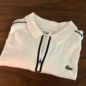 Men’s Lacoste polo, size 6, white quarter zip with black trim